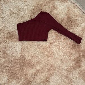 Burgundy One-Shoulder Crop Top